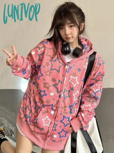 Lunivop Y2K Zip Up Hoodie Women Streetwear 90S Star Graphics Print Hood Sweatshirt Harajuku Causal